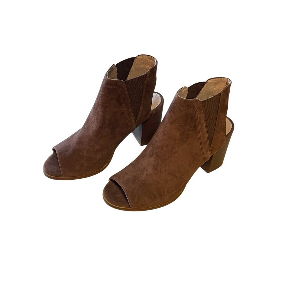 NIB Anthropologie Brown Suede Side Gore Shootie Block Heel Ankle Bootie Size 7